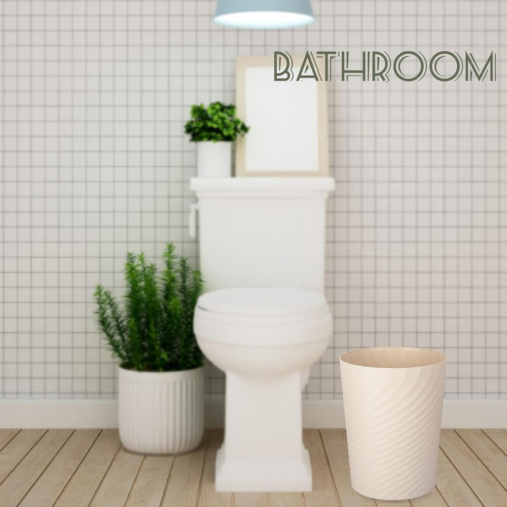UUJOLY Plastic Small Trash Can Wastebasket, Garbage Container 2 Pack, Beige