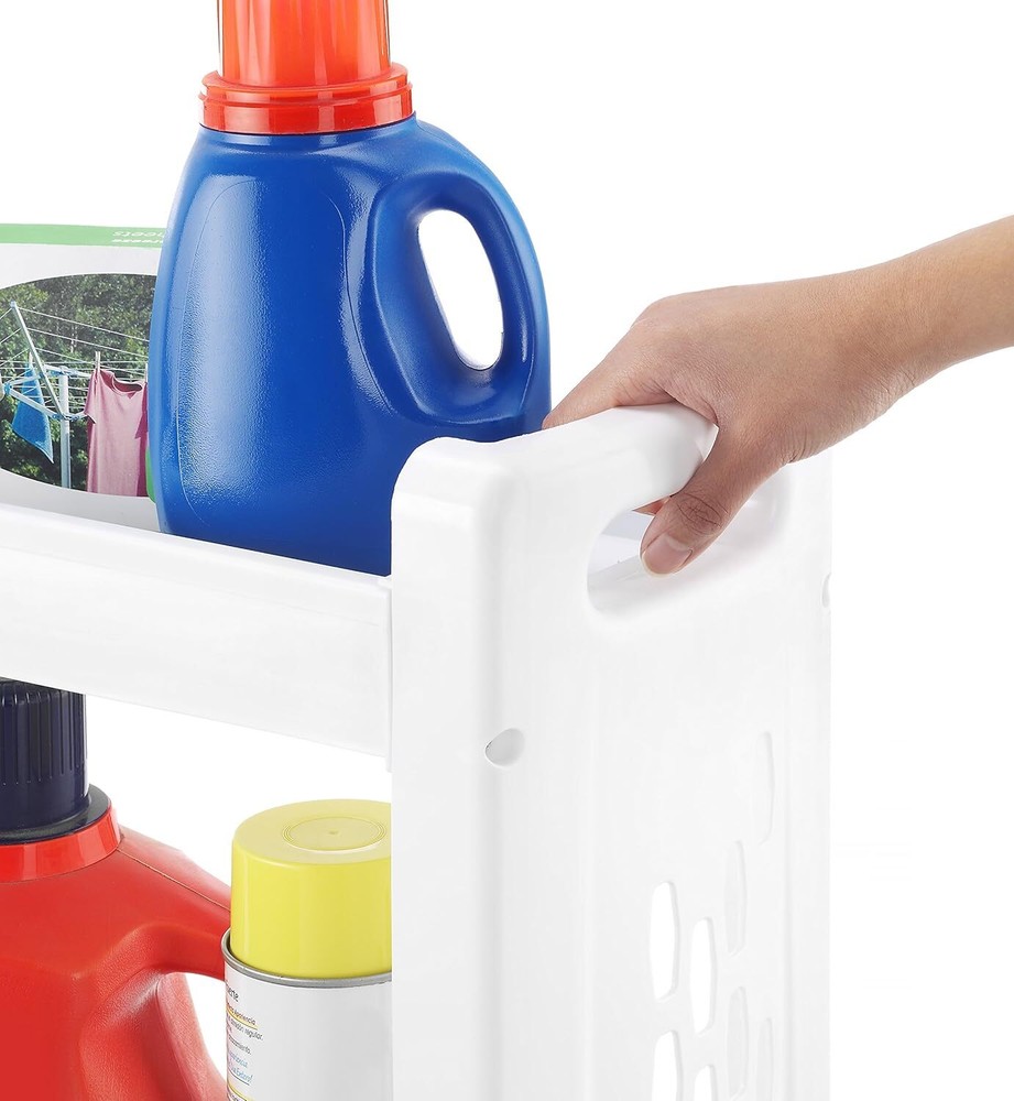 3 Tier Rolling Laundry Cart, Plastic Shelf with Wheels