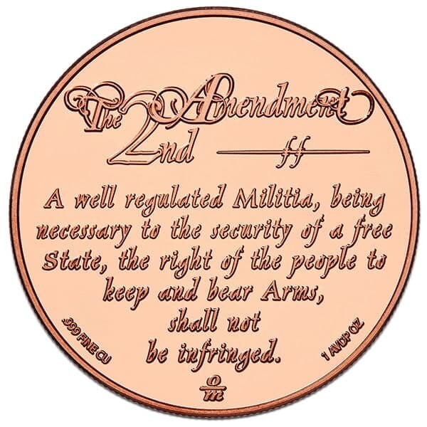 COPPER EAGLE 2ND AMENDMENT 1 AVDP OZ .999 PURE COPPER ROUND