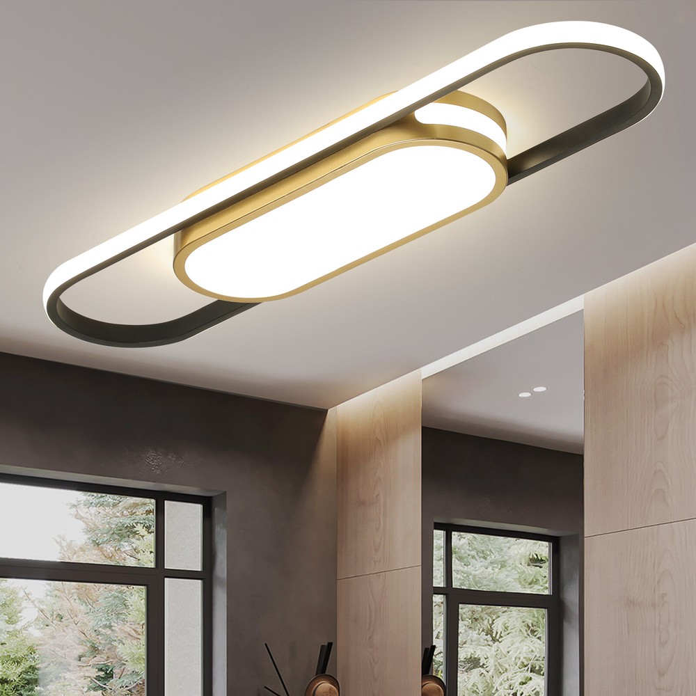 Modern Linear LED Flush Mount Ceiling Light Fixture Dimmable Ceiling Lamp+Remote