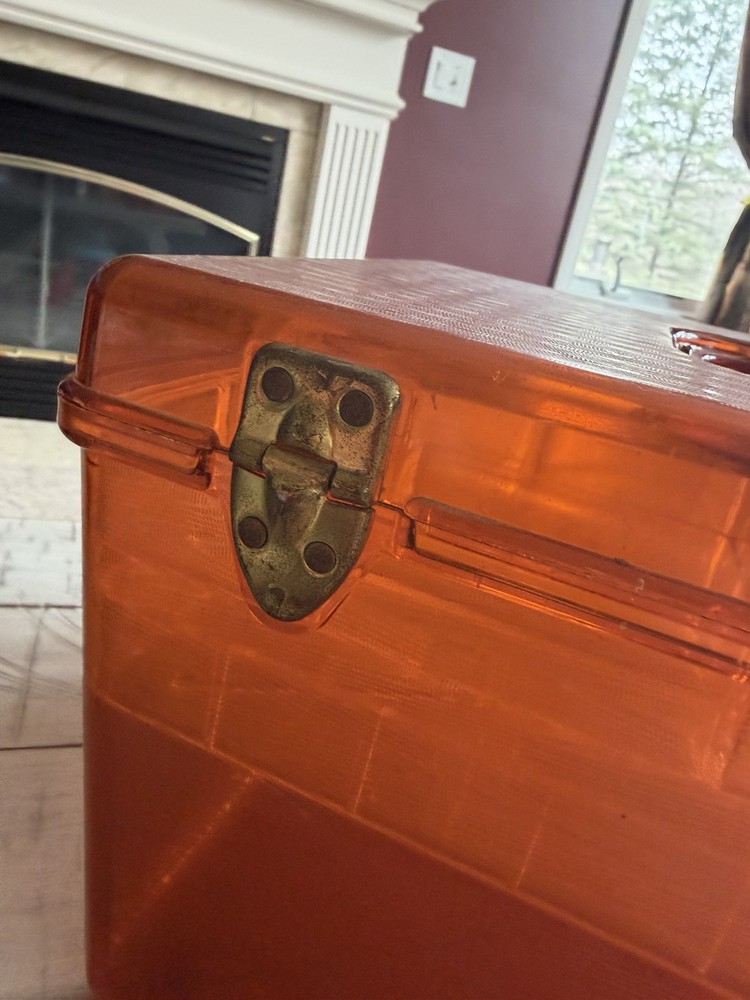Orange Plastic Sewing Basket with Handle, Internal Organizer, and Compartments