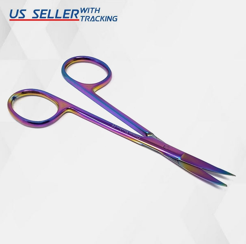NEW GERMAN IRIS MICRO DISSECTING SCISSORS STRAIGHT 4.5" MULTI RAINBOW TITANIUM