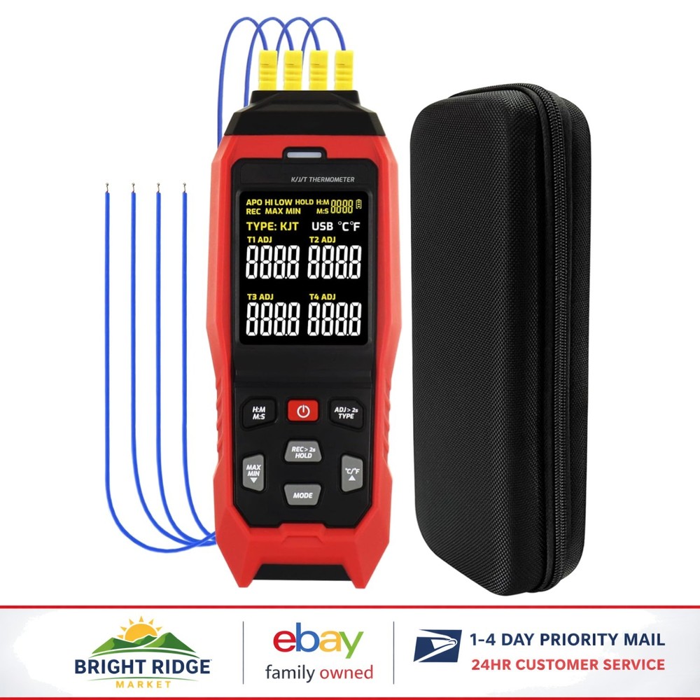 4-Channel Thermocouple Thermometer with USB Data Logging and Alarm Feature
