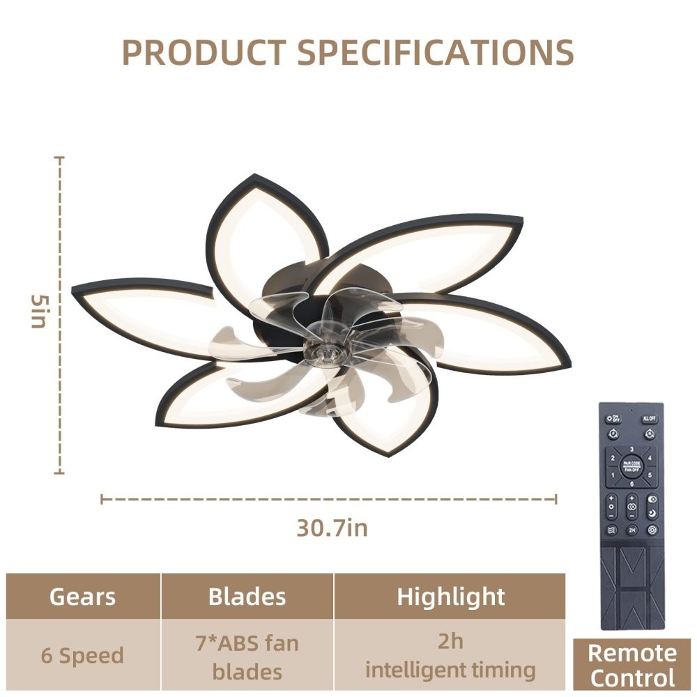 30.7" Ceiling Fan with Light, Remote, 6 Speeds, 3 Color Temperatures