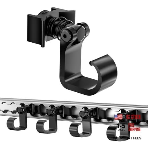 4 Pack L Track Hooks with Single Stud Fitting, Spring-Loaded Adjustable Black