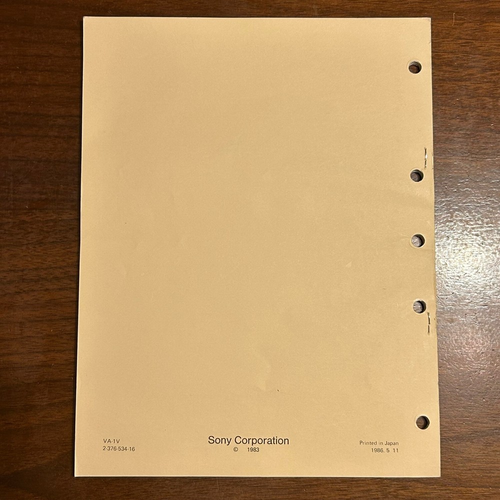SONY VTR COMPOSITE COMPONENT ADAPTOR Operations & Maintenance Manual VA-1V 1986