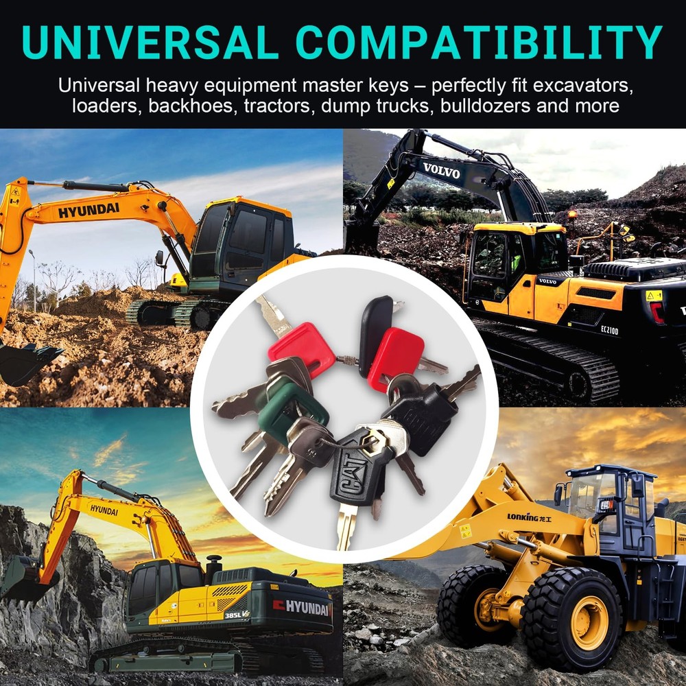 15PCS Multi Types Heavy Equipment Key Set Construction Master Set...