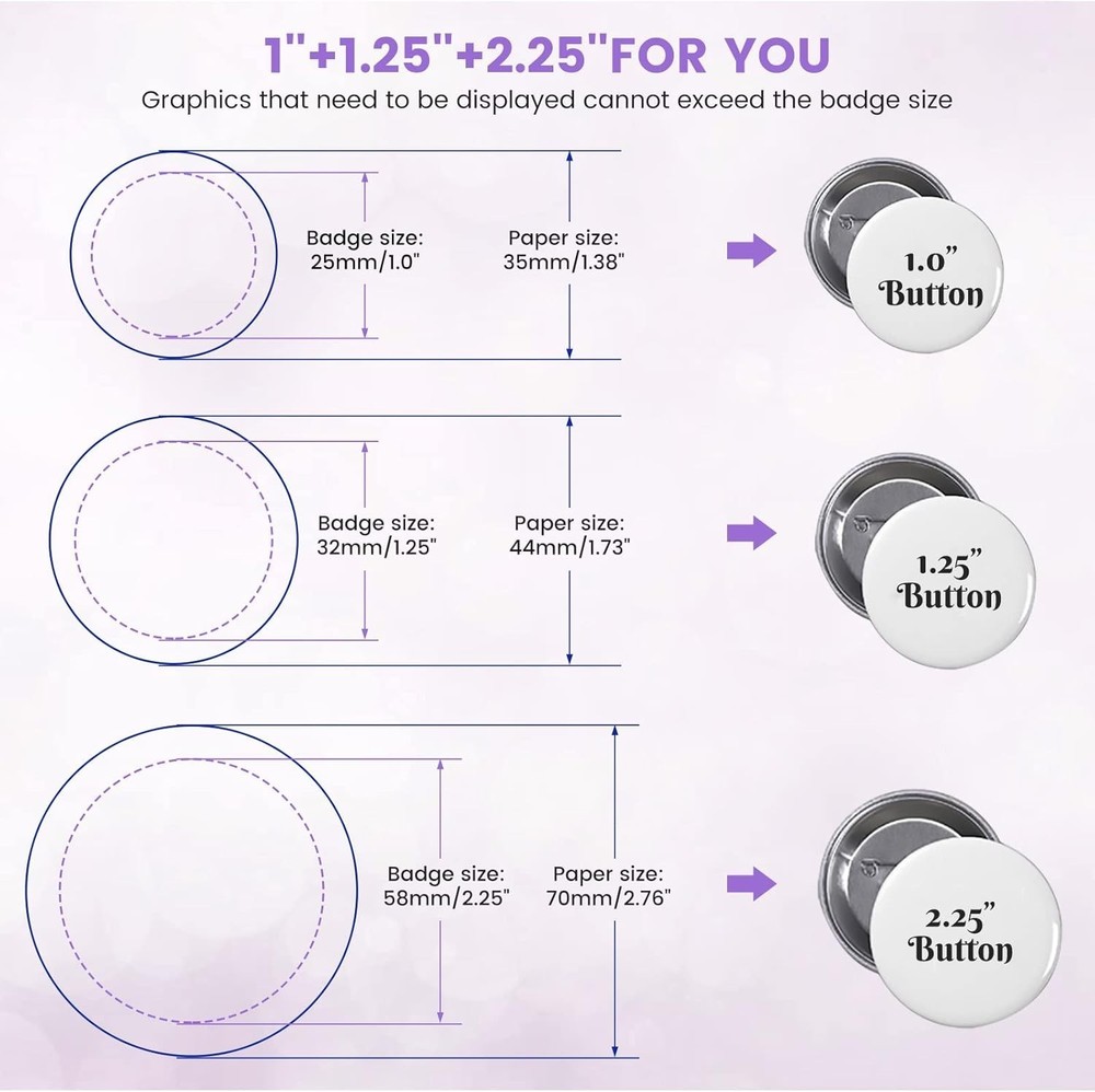 1''+1.25''+2.25" Round Button Maker Badge Button Press Machine DIY Fridge Magnet