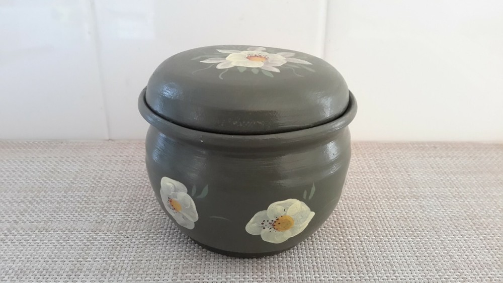 Vintage 1997 Handmade Hand Painted Ceramic Covered Dish Signed On Bottom