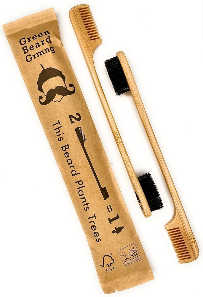 2-In-1 Sapling Mustache Brush & Comb (2-Pack) from - Boar Bristle & Bamboo