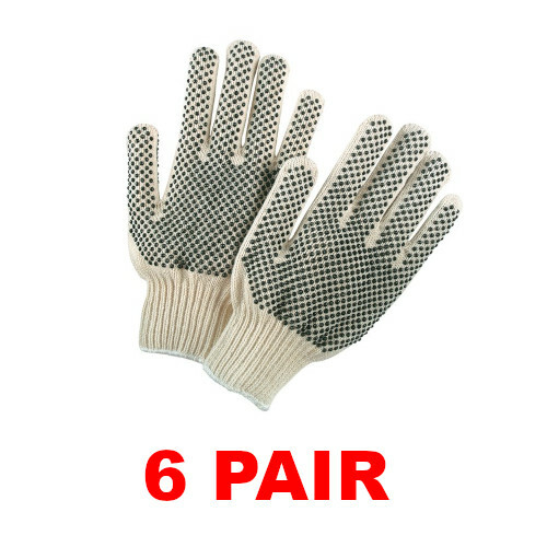 Cotton PVC (LARGE) Double Dotted Work Gloves - Mens (6 PAIR)