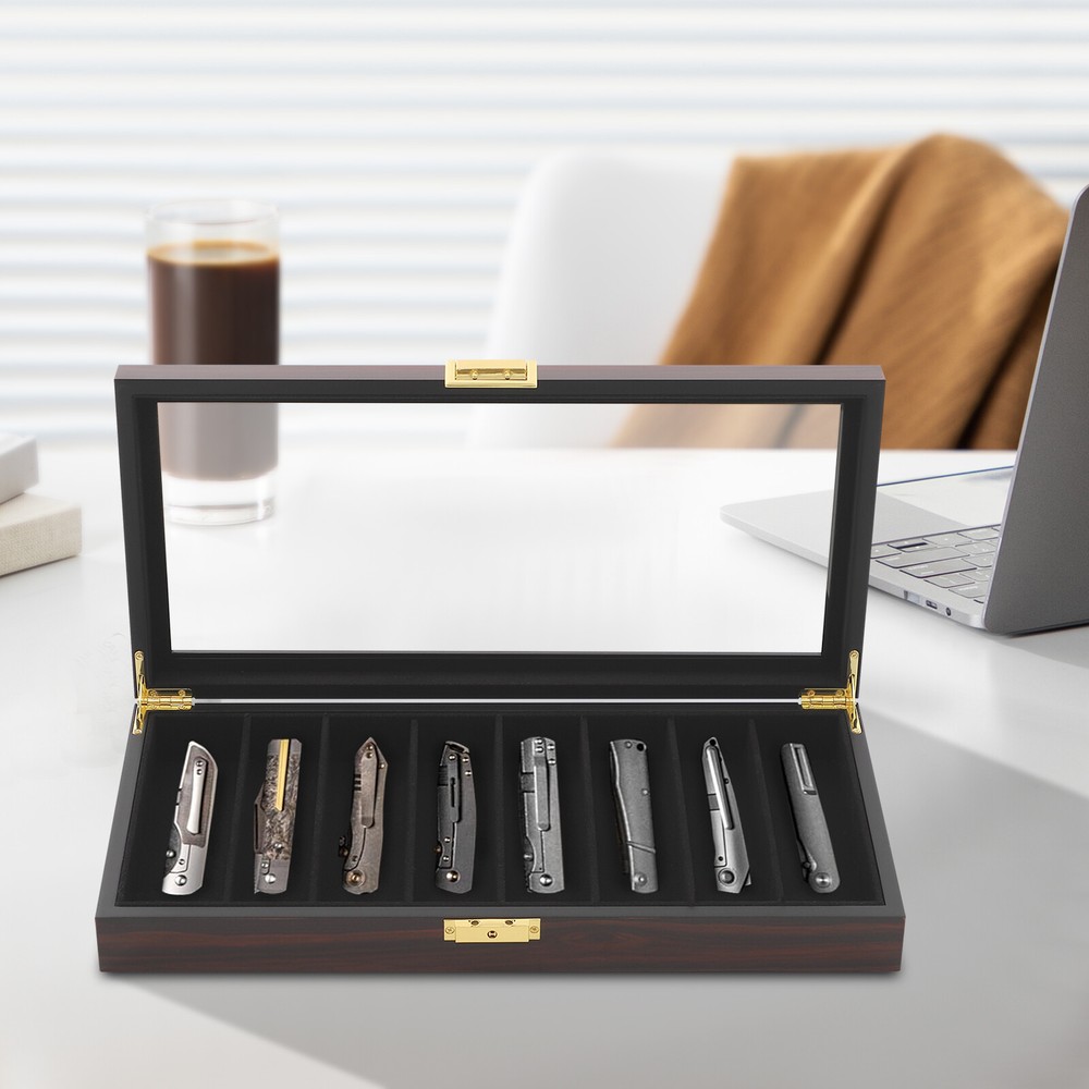 Knife Storage Box Vintage Knife Display Case Tabletop Organizer 8 Compartment