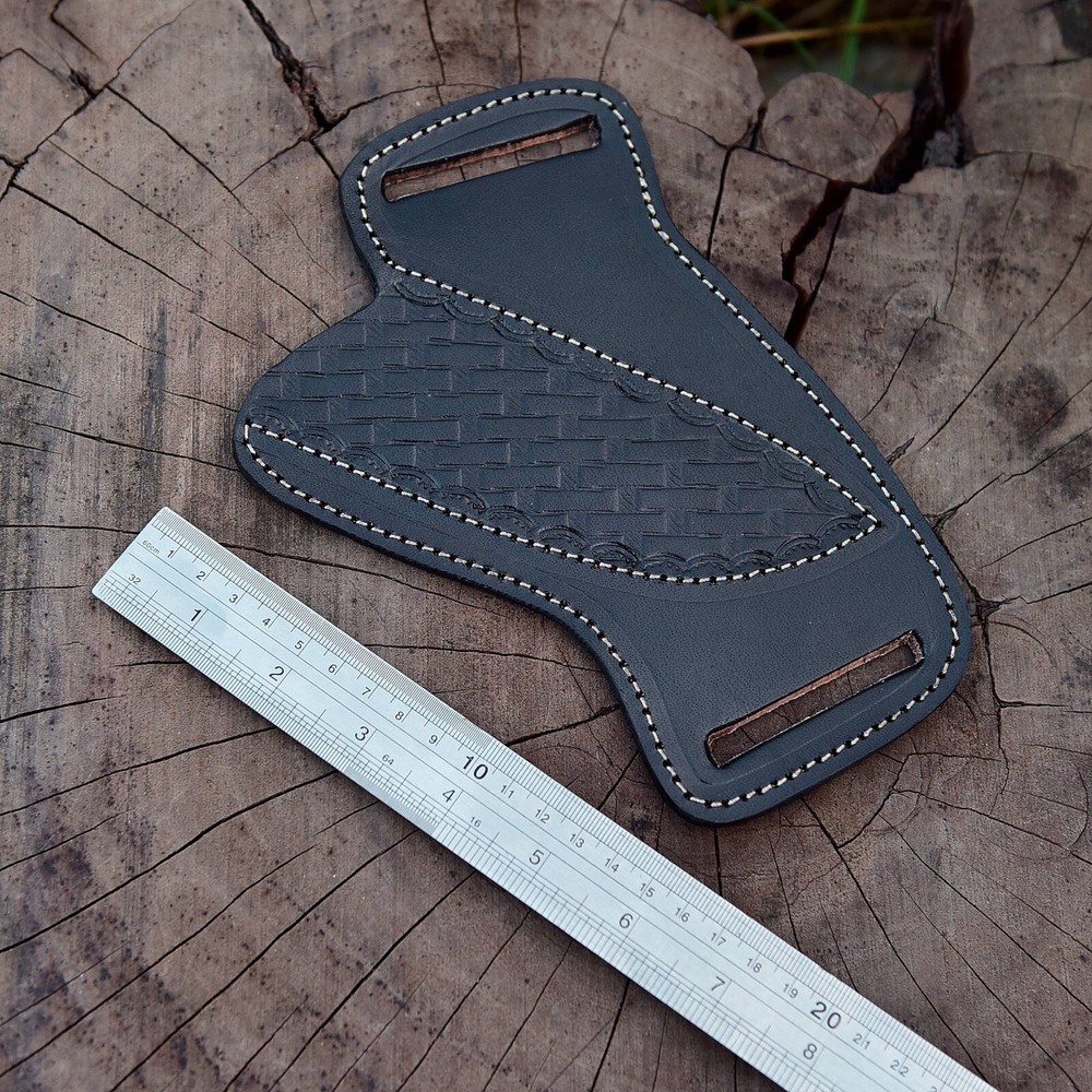 5”Fixed Straight Blade Knife Pancake Authentic Engraved Black Leather Sheath