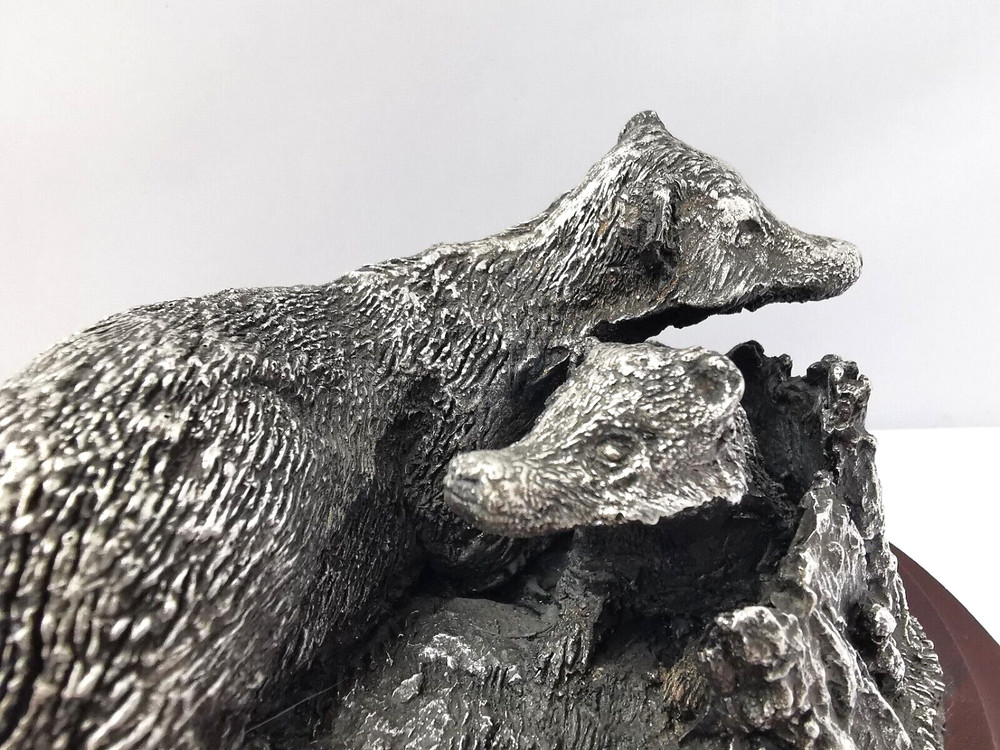 Vintage Solid Silver Badger Group Figurine - Sheff 1986.