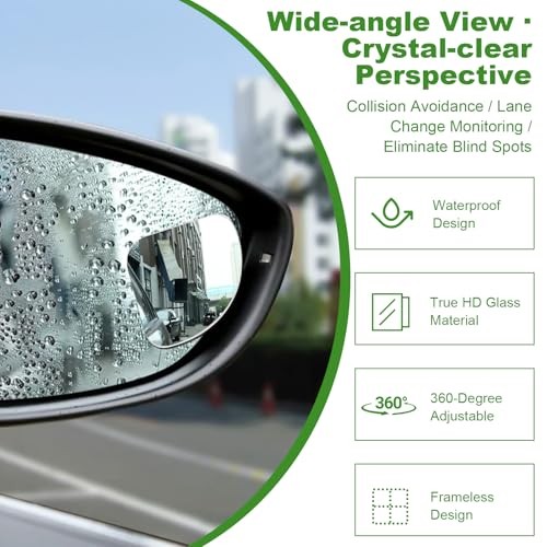 2 Pcs Car Blind Spot Mirror Fan Shaped 360° Rotating Wide Angle Side Mirror