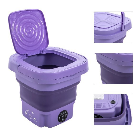 Portable Mini Washing Machine Foldable Multi-Functional w/Drainage Basket PURPLE
