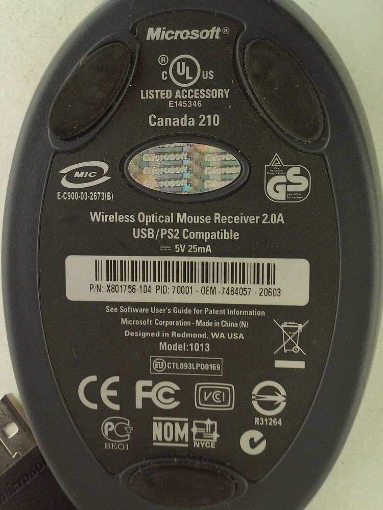 Microsoft Wireless Optical Mouse USB Receiver Model 1013