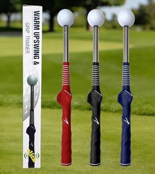 Retractable Golf Swing Training Aid, Golf Grip Trainer with Rhythm Click Black