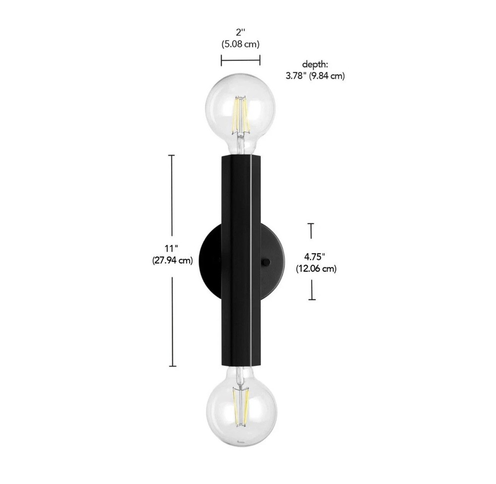 Globe Electric Noah 11 in. 2-Light Matte Black Vanity Light w/Hexagonal Bar