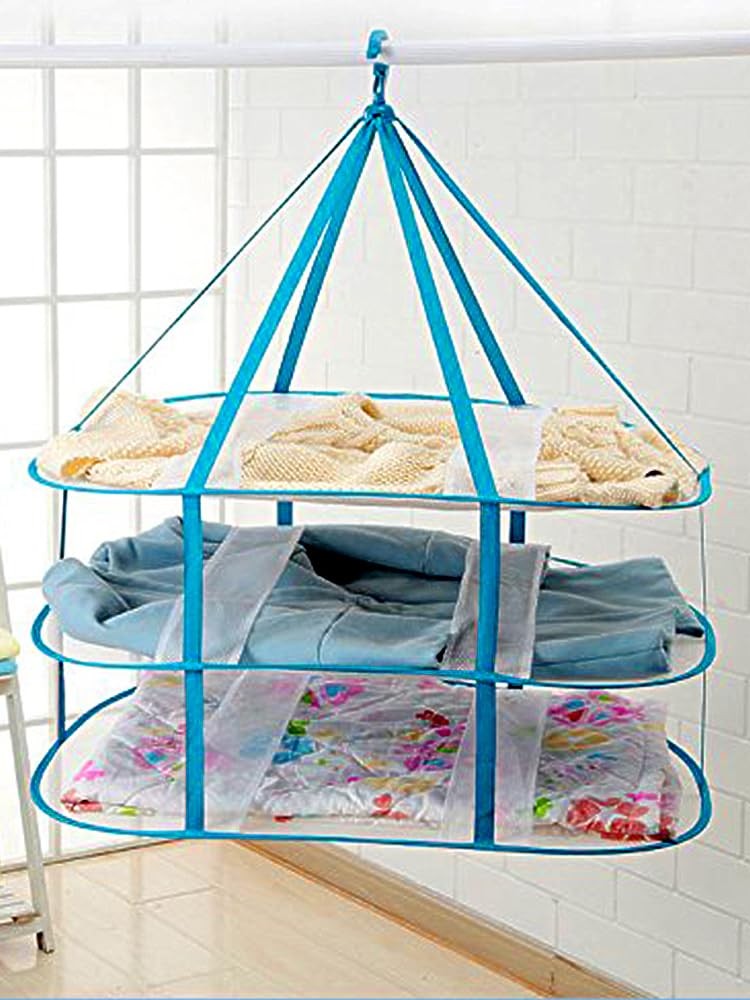 2 Tier Foldable Hanging Mesh Dryer,Sweater Drying Rack Network Foldable Dryin...