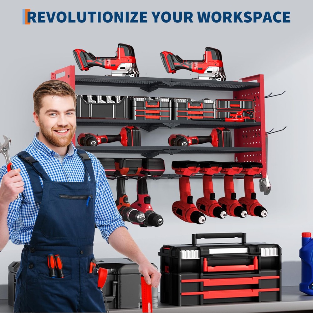 GRAVEE 4 Layer Power Tool Organizer, Heavy Duty Wall Mount Garage Storage