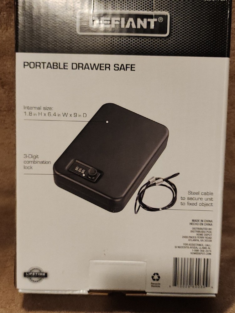 DEFIANT Portable Drawer Safe: COMBINATION LOCK