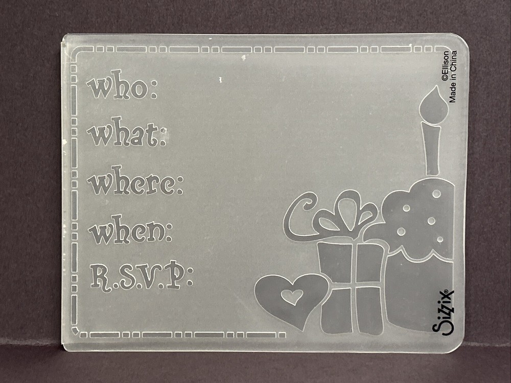 Sizzix Embossing Folder Invitation Who What Where When RSVP