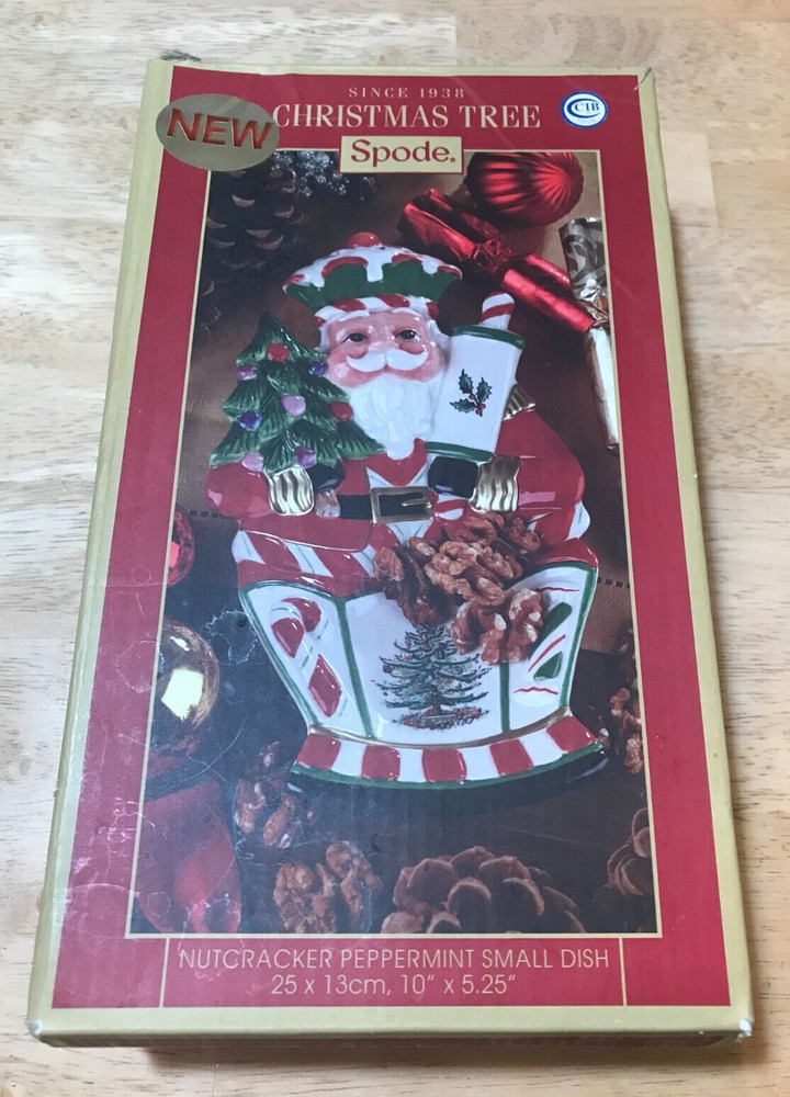 CHRISTMAS TREE SPODE SANTA NUTCRACKER PEPPERMINT SMALL DISH 10" X 5.25"