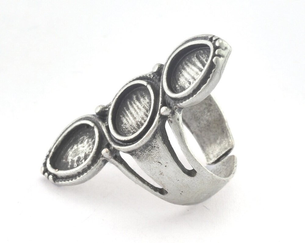 Ring Adjustable Ring Bezel Antique Silver Plated brass 7.5US size 3289