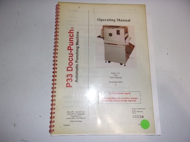 JBI  Docu-Punch P33 Automatic Paper Punch Operating Manual