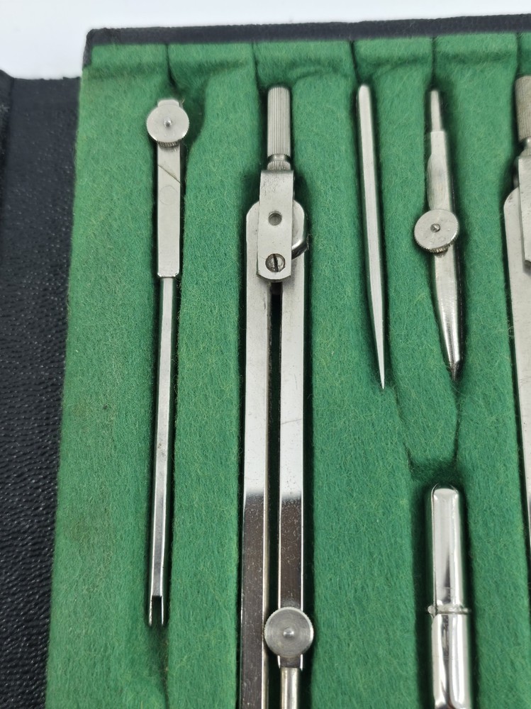 Vintage Tacro Germany 2125 Drafting Set Compass Engineer Architect Tools Case