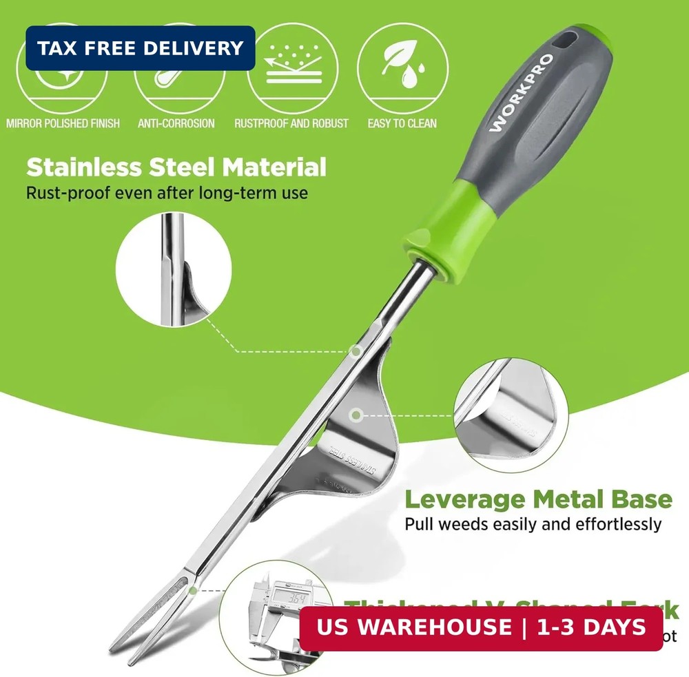 WORKPRO Weed Puller Tool, Metal Leverage Base and V-Shaped Forks for Easy Weed R