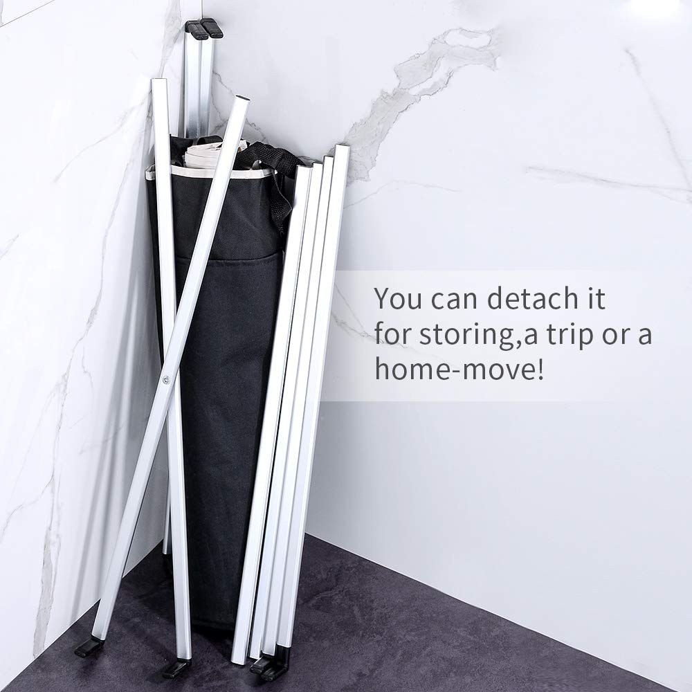 2-Section Laundry Hamper with Aluminum X-Frame Folding Washing Basket Bag