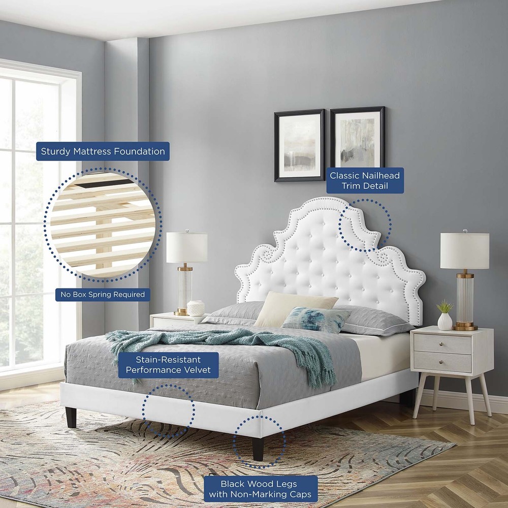 Modway Gwyneth Tufted Performance Velvet Queen Platform Bed in White