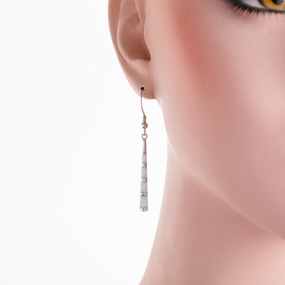 Camber Surface Stick Shape White Fire Opal Silver Jewelry Dangle Drop Earrings
