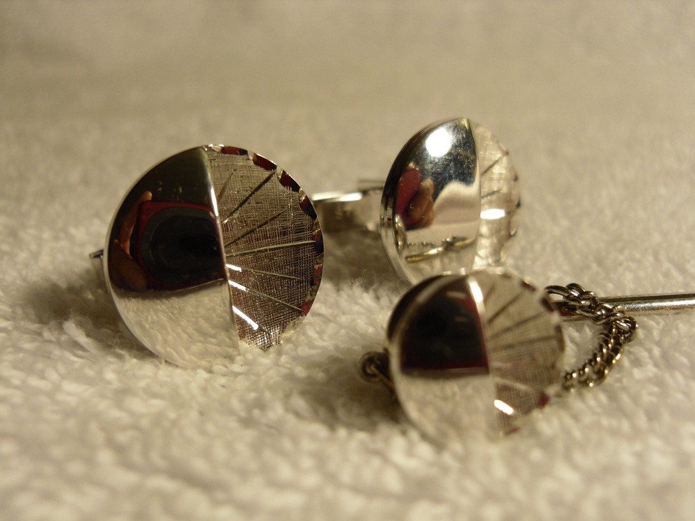 Vintage T2 solid sterling silver cuff links & tie tac set - USA