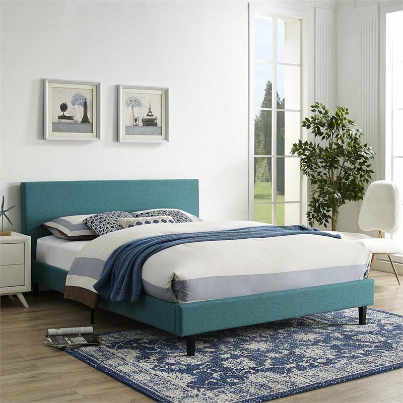Modway Anya Upholstered Full Platform Bed in Teal