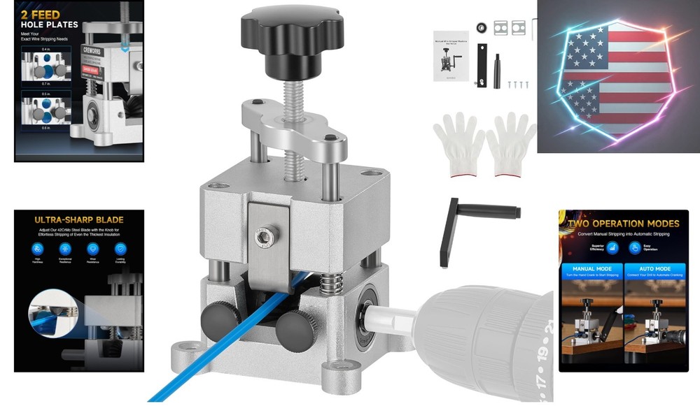 Wire Stripper Machine, 0.06"-1" Manual Wire Stripping Machine, Drill Compatib...