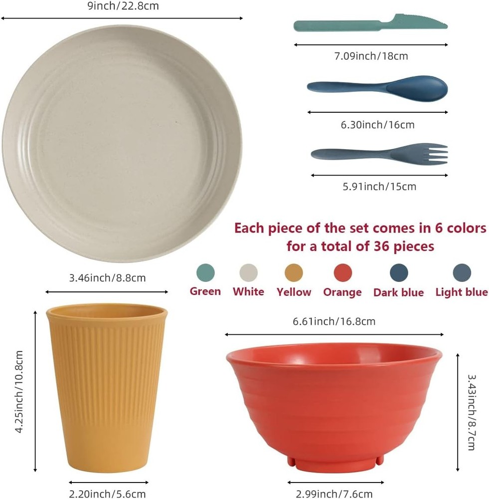 Wheat Straw Dinnerware Sets 36 Piece Unbreakable Dinnerware Sets, Reusable Wheat