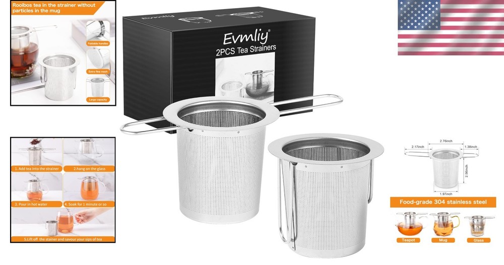 Compact & Lightweight Tea Infuser with Long Handle - 2 Stainless Steel Strainers