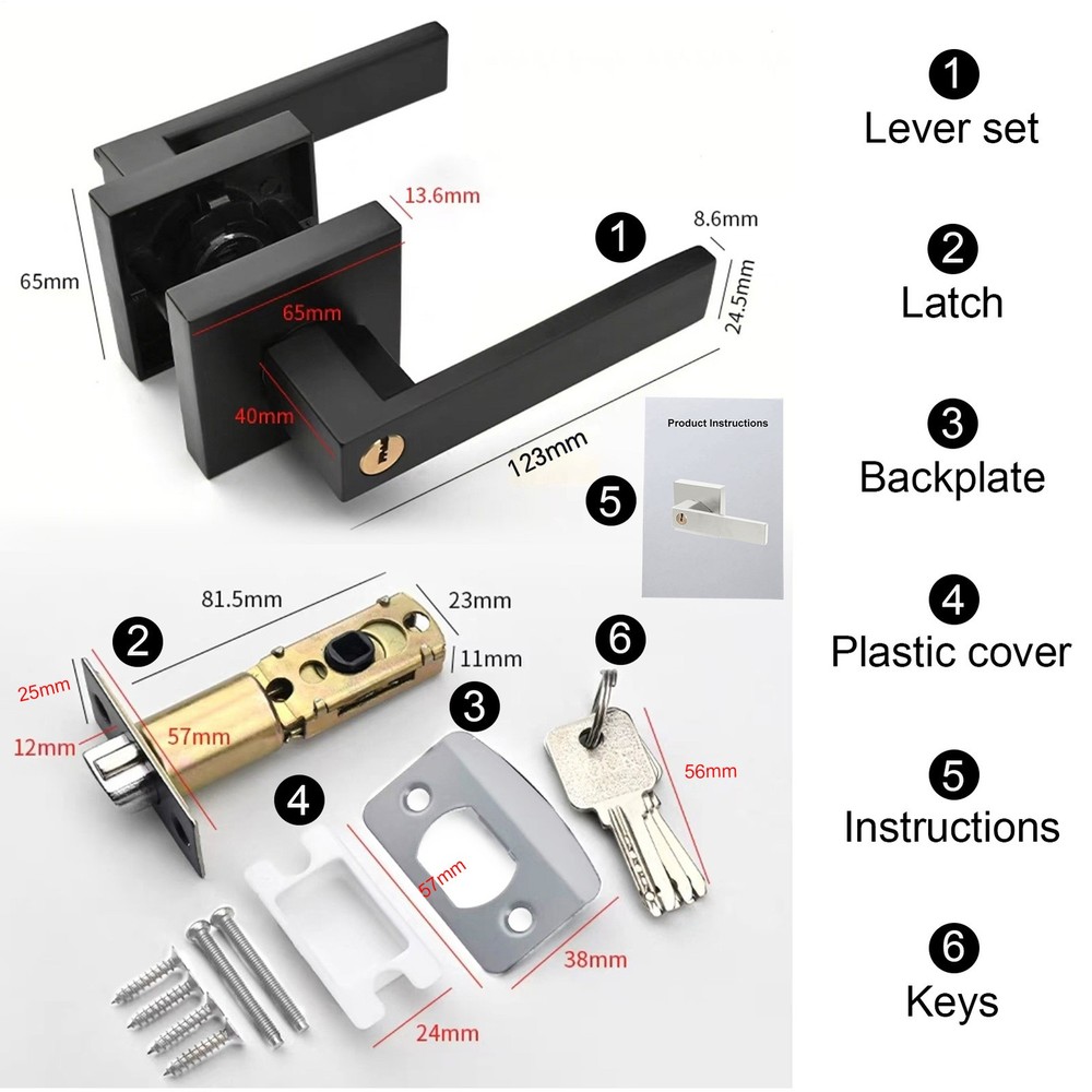 Black Door Lever Privacy Passage Dummy Handle Interior Square Knobs 15 pack