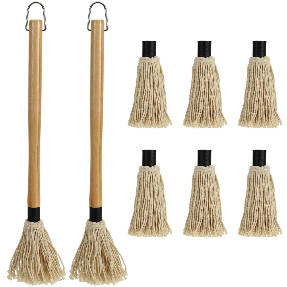 Hedume 2 Pack BBQ Basting Mop with 6 Extra Replacement Heads, Grill White