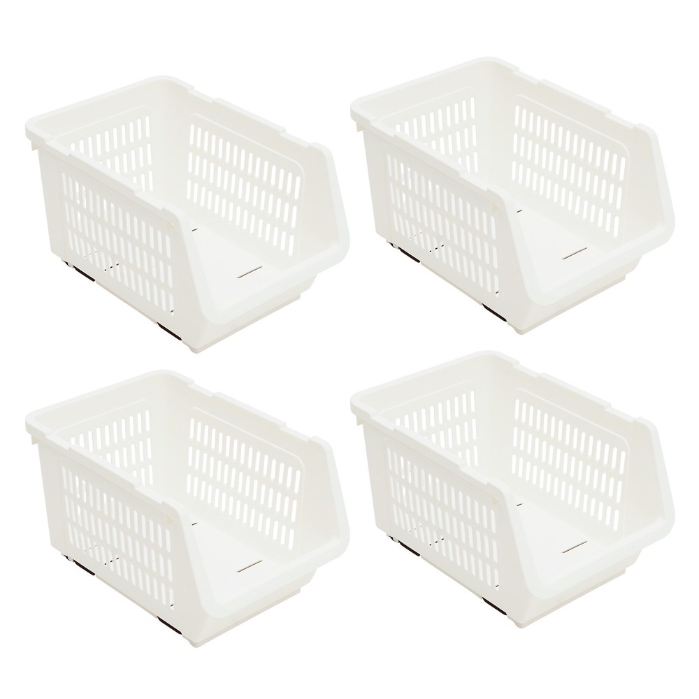 4PCS Stacking Storage Baskets Stackable Organizer Baskets Modern Storage Bins PP