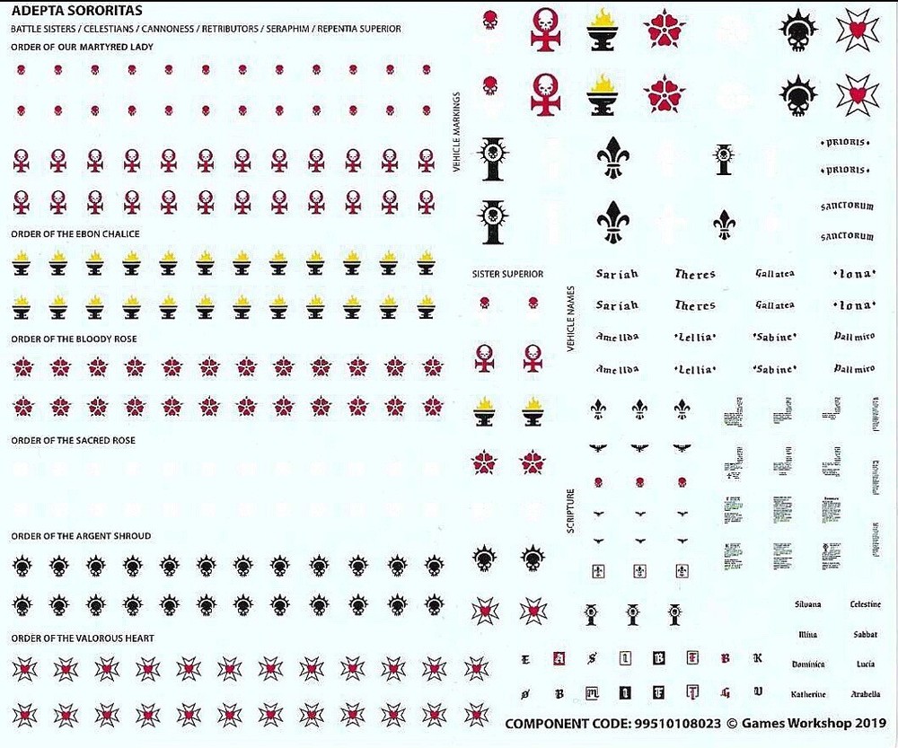 Adepta Sororitas - Transfer Sheet/Decals - Warhammer 40K