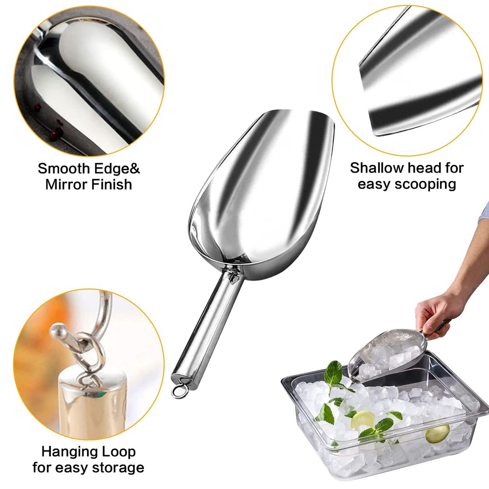 Metal Ice Scoop，Kitchen Scooper for Standard handle 3 OZ, Silver