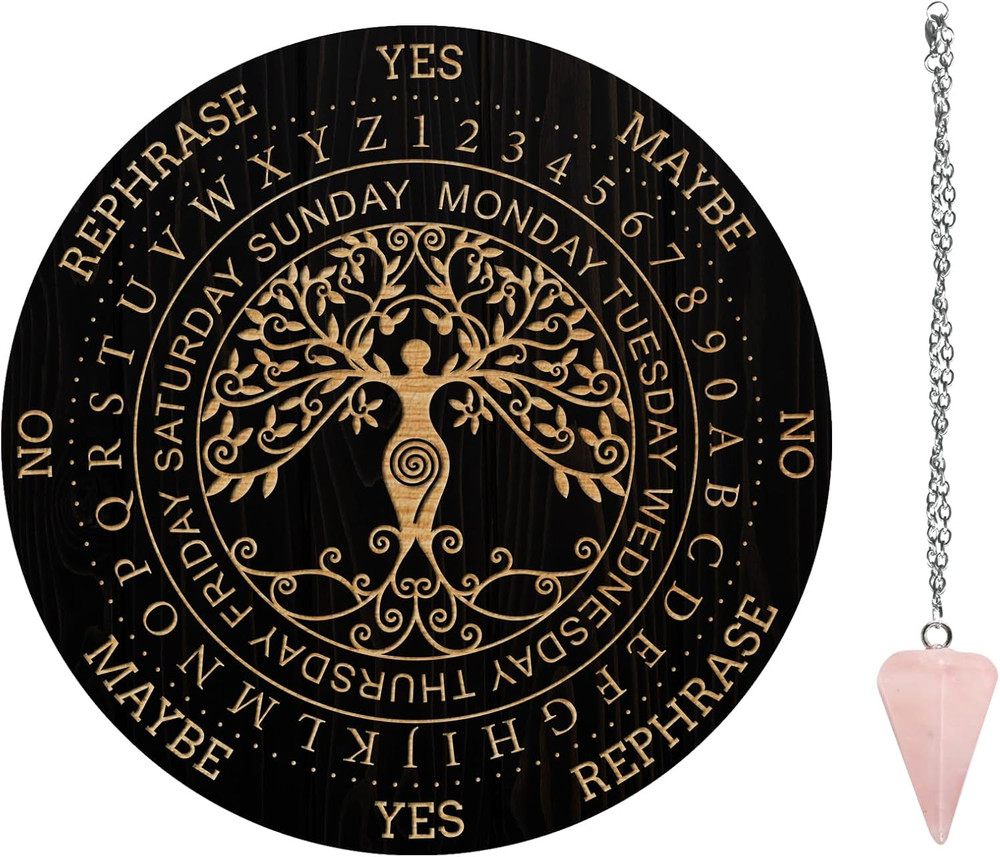 AHANDMAKER Pendulum Board Set, Wooden Dowsing Divination Board Metaphysical Mess