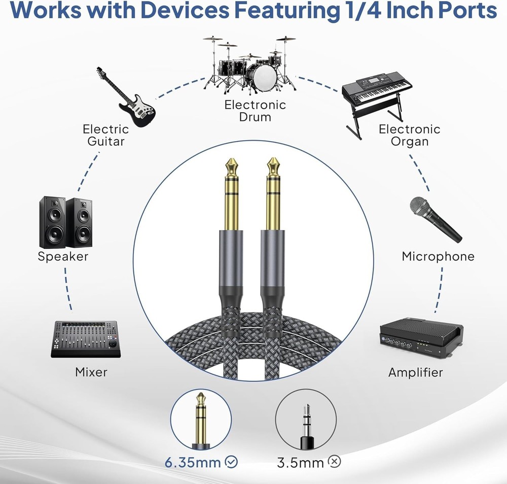 1/4" TRS Instrument Cable 15ft 2-Pack