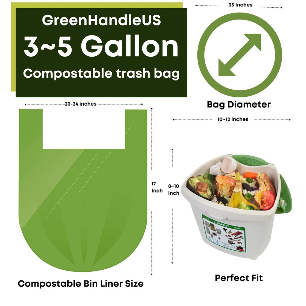 BPI certified 3 Gallon 1.00 Mil = 25 mic Compostable Handle Tie Kitchen Compo...