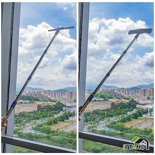 Squeegee for Window Cleaning,and 11" Microfiber Scrubber 12" Squeegee Blue