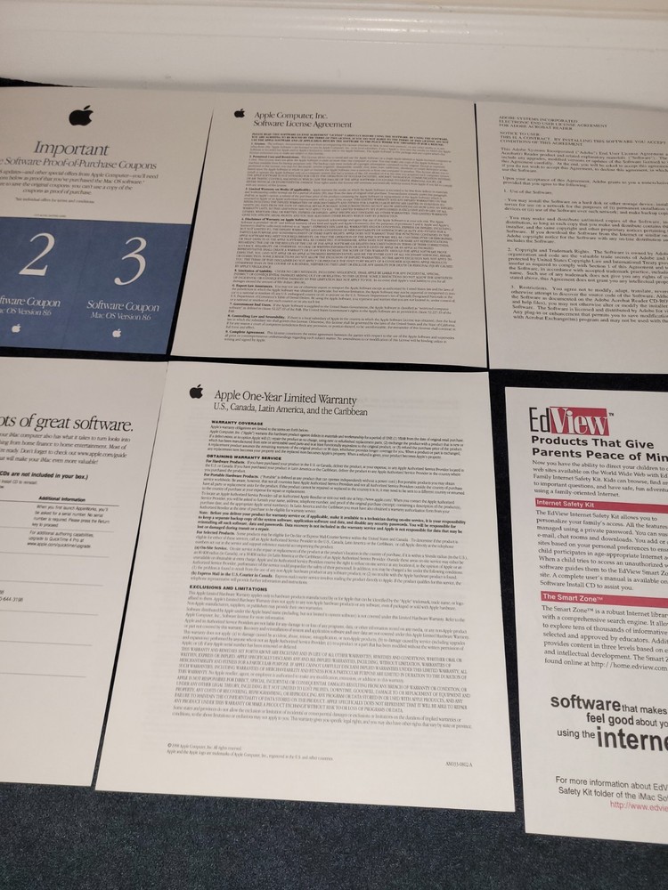 Original Apple Paperwork Documents With Stickers Vintage